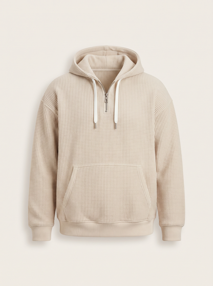 Waffle-Knit Half-Zip Hoodie – Off-White – product view