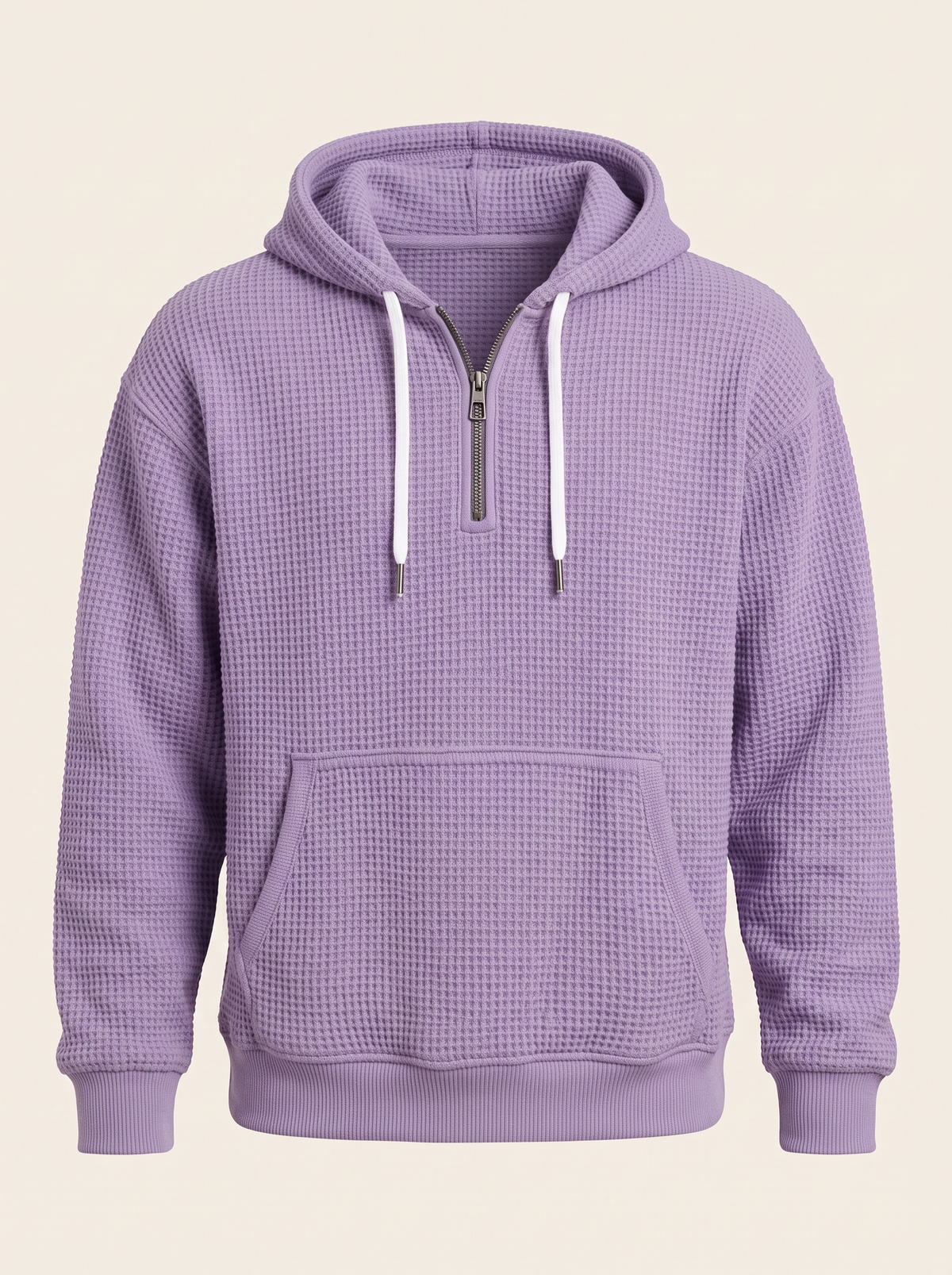 Waffle-Knit Half-Zip Hoodie – Purple – product view