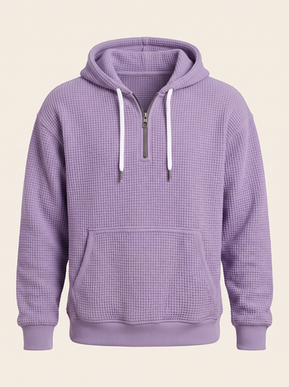 Waffle-Knit Half-Zip Hoodie – Purple – product view