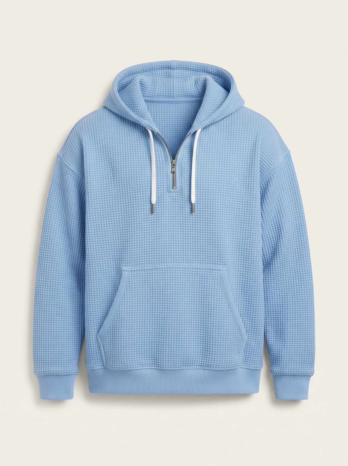 Waffle-Knit Half-Zip Hoodie – Sky Blue – product view