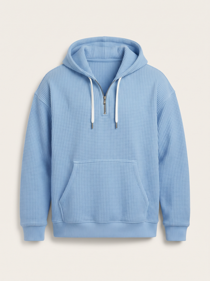 Waffle-Knit Half-Zip Hoodie – Sky Blue – product view