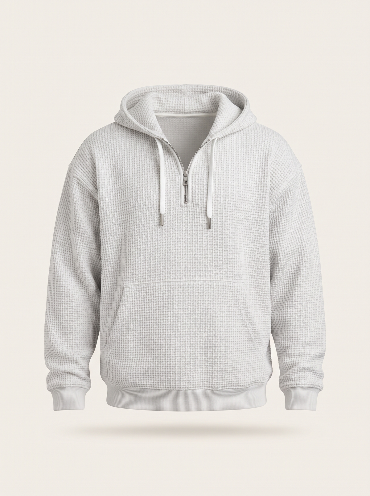 Waffle-Knit Half-Zip Hoodie – White – product view