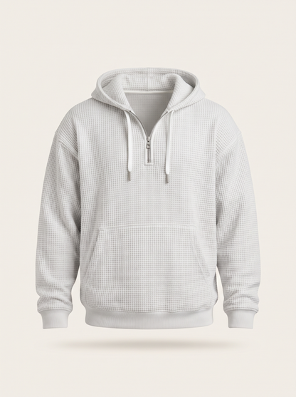 Waffle-Knit Half-Zip Hoodie – White – product view