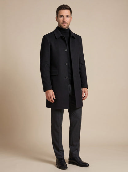 Men's Wool Blend Overcoat – Black – on model