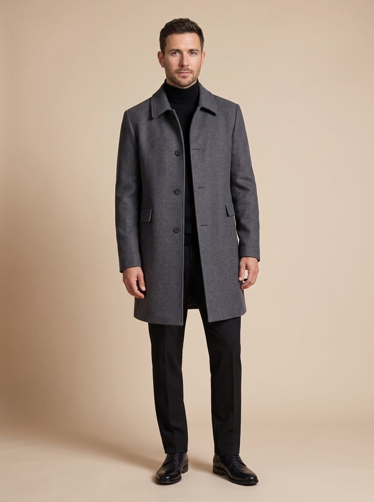 Men's Wool Blend Overcoat – Grey – on model