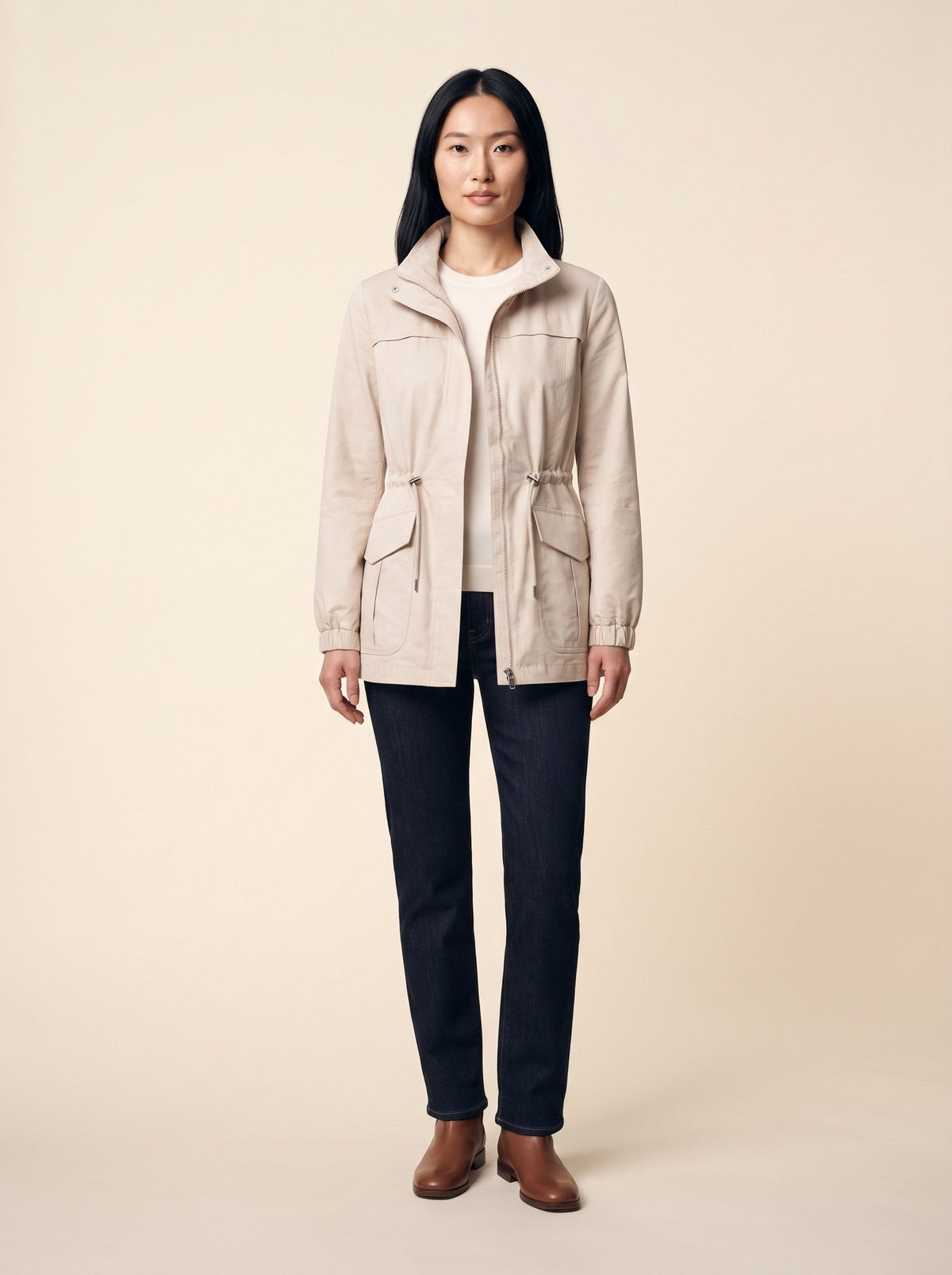 Women's Utility Jacket – Beige – on model
