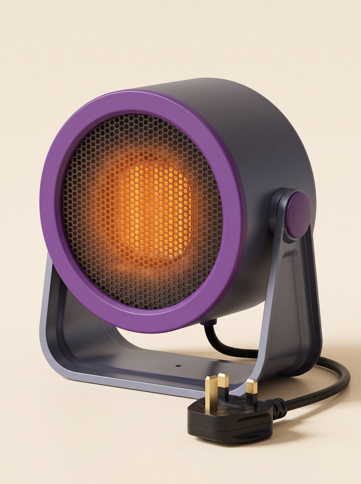 Mini Desk Heater – Design A Grey – switched on with UK plug