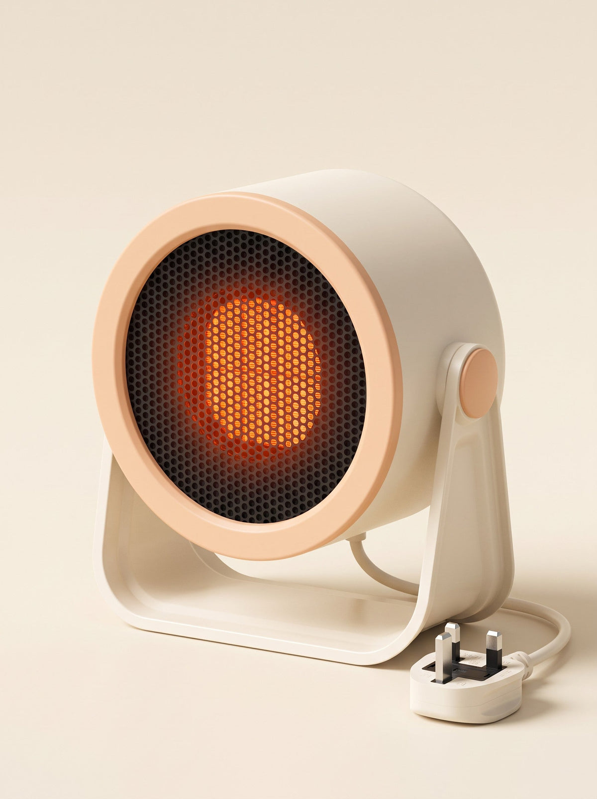 Mini Desk Heater – Design A White – switched on with UK plug