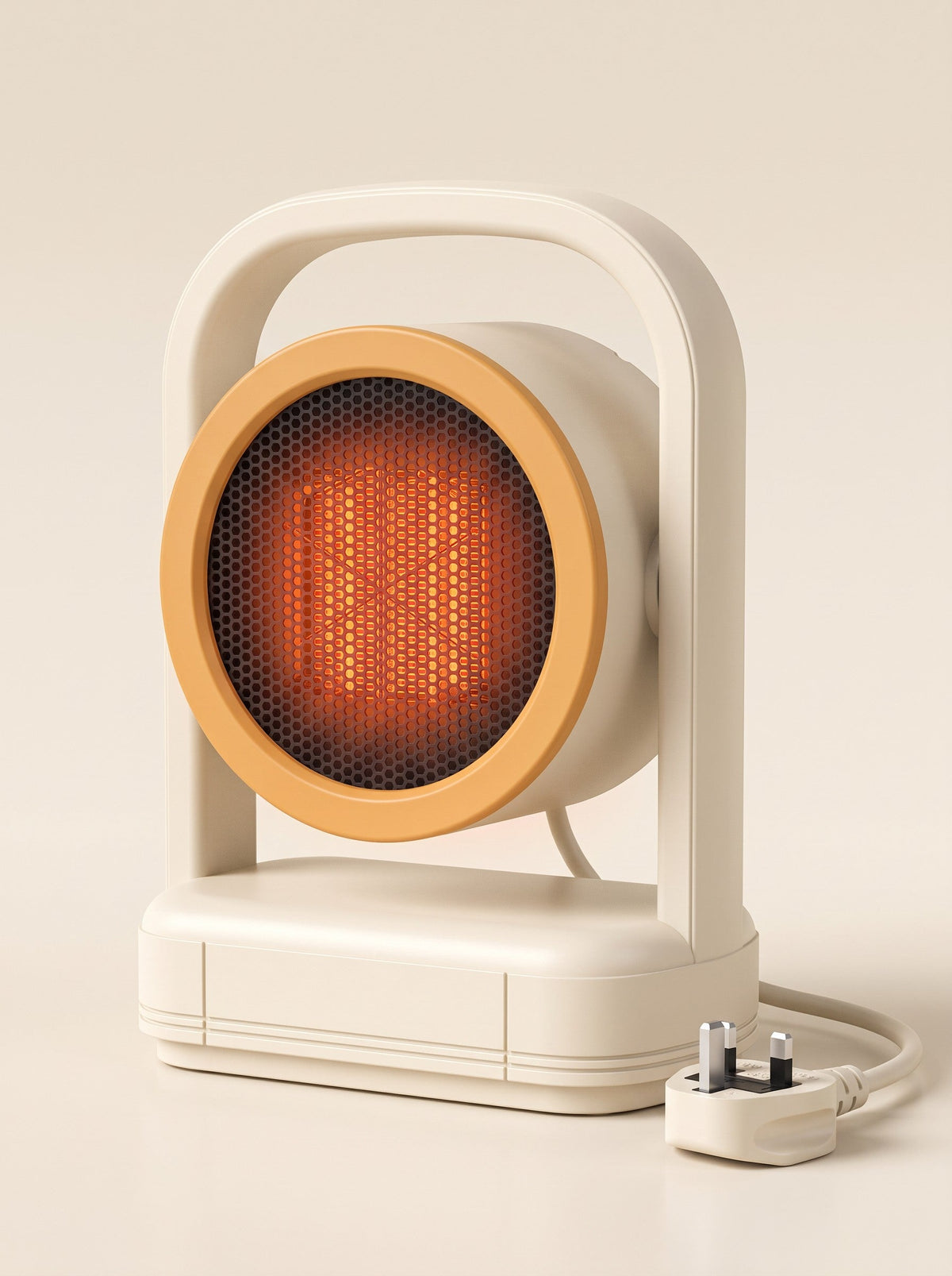 Mini Desk Heater – Design C Cream – switched on with UK plug