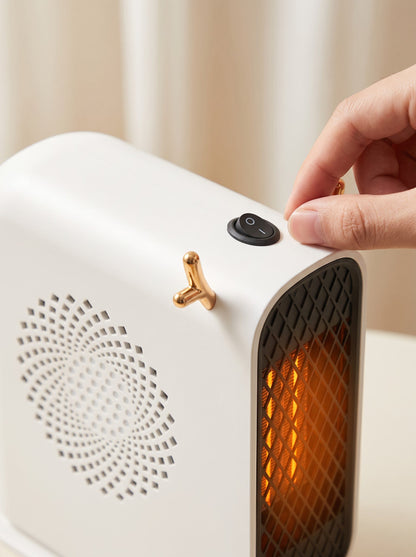 Mini Desk Heater – Design D Ivory – on/off switch and heat-setting controls