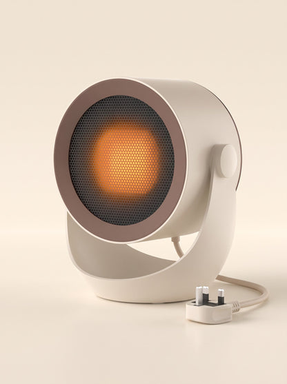 Mini Desk Heater – Design E Beige – switched on with UK plug