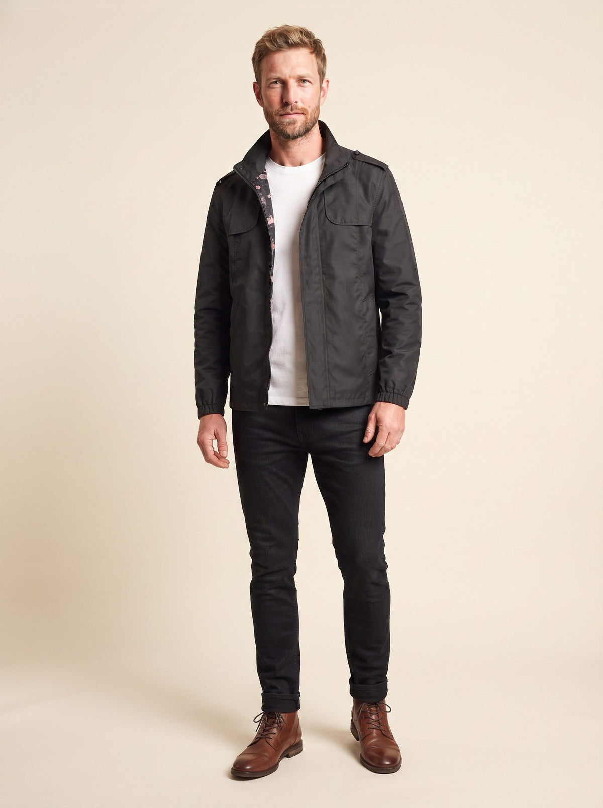 Men's Lightweight Windbreaker Jacket – Black – on model