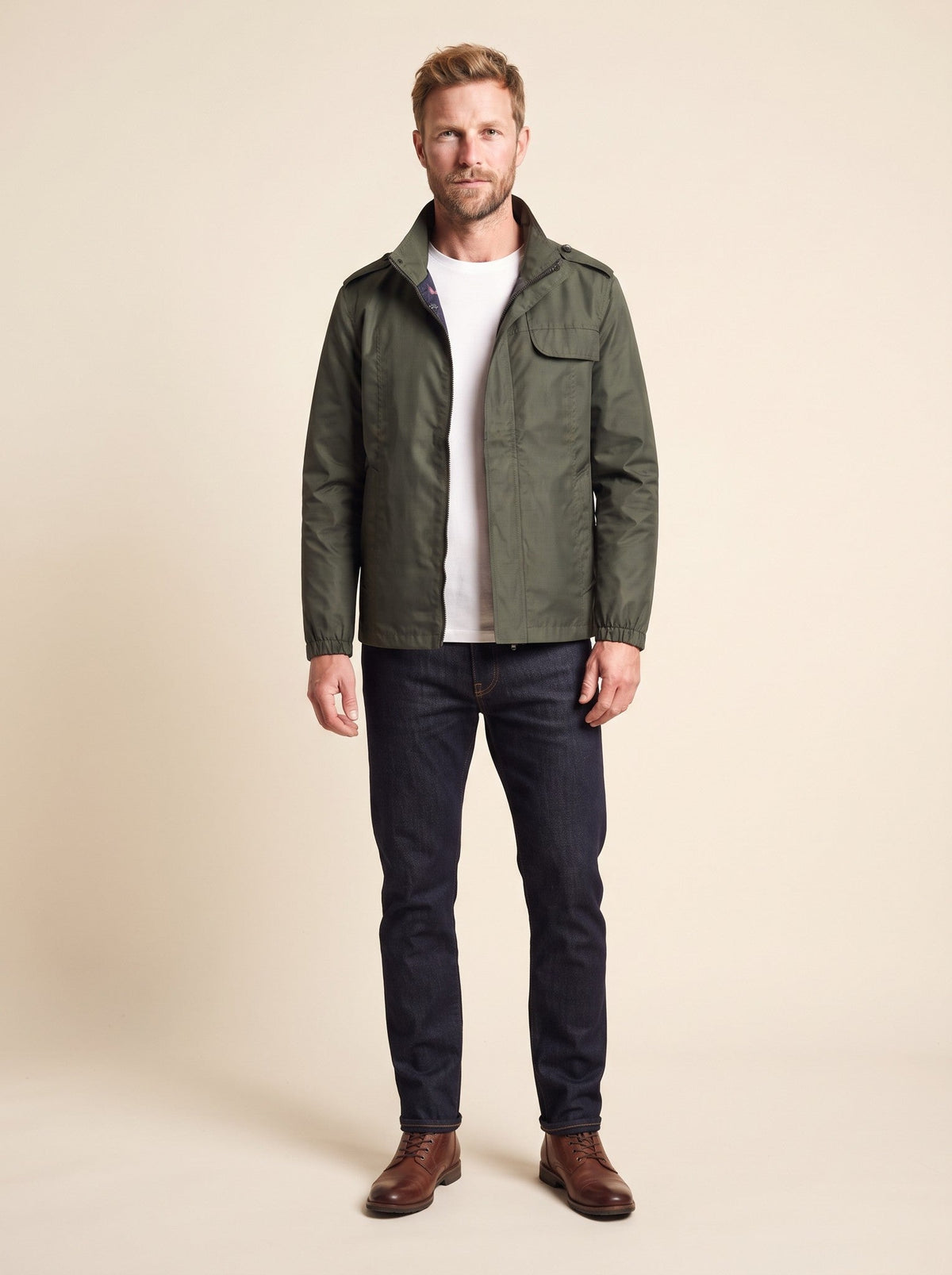 Men's Lightweight Windbreaker Jacket – Green – on model