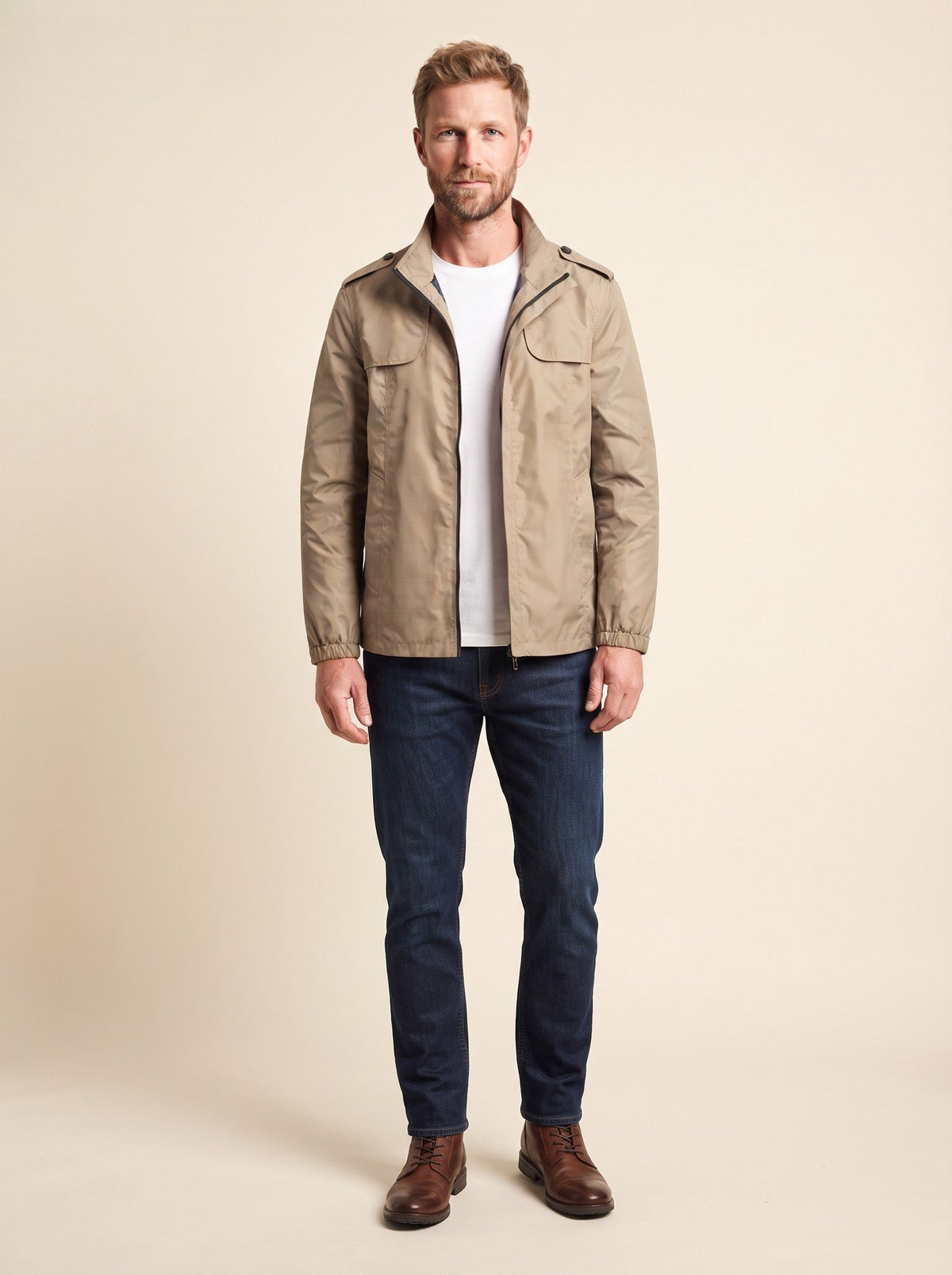 Men's Lightweight Windbreaker Jacket – Khaki – on model
