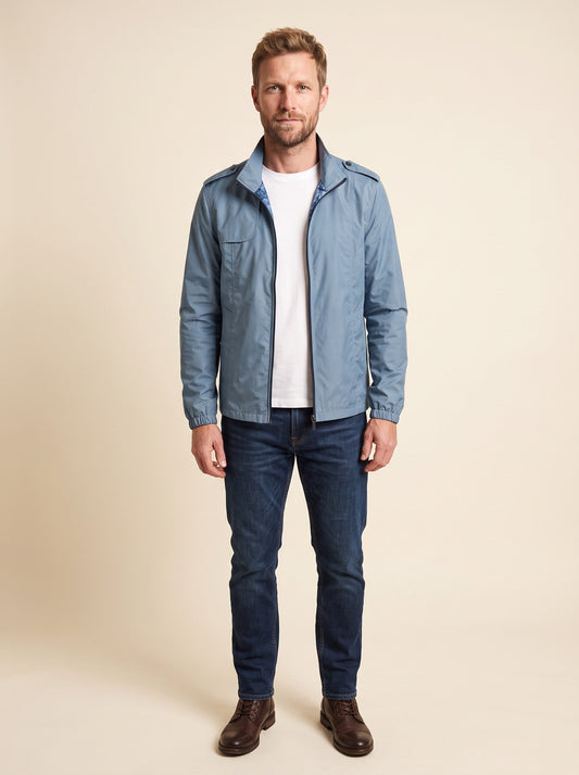 Men's Lightweight Windbreaker Jacket – Light Blue – on model