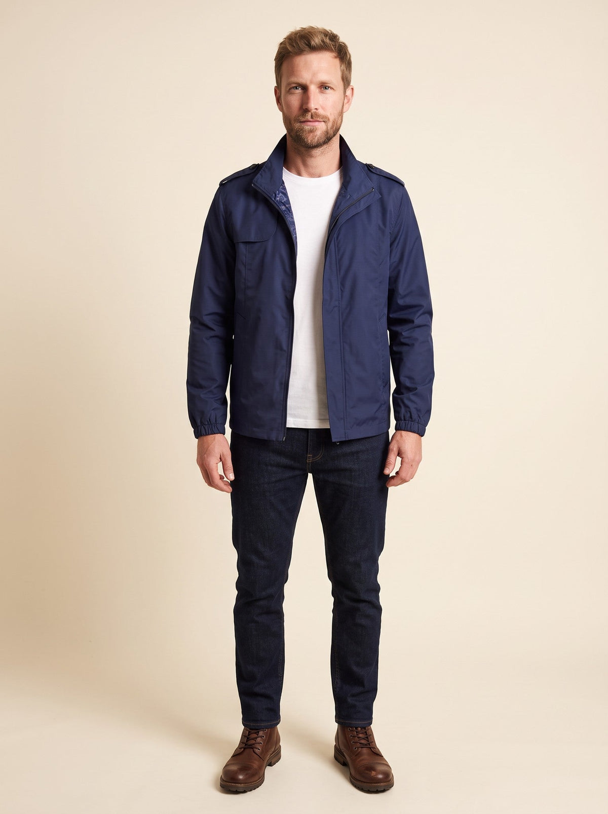 Men's Lightweight Windbreaker Jacket – Navy – on model