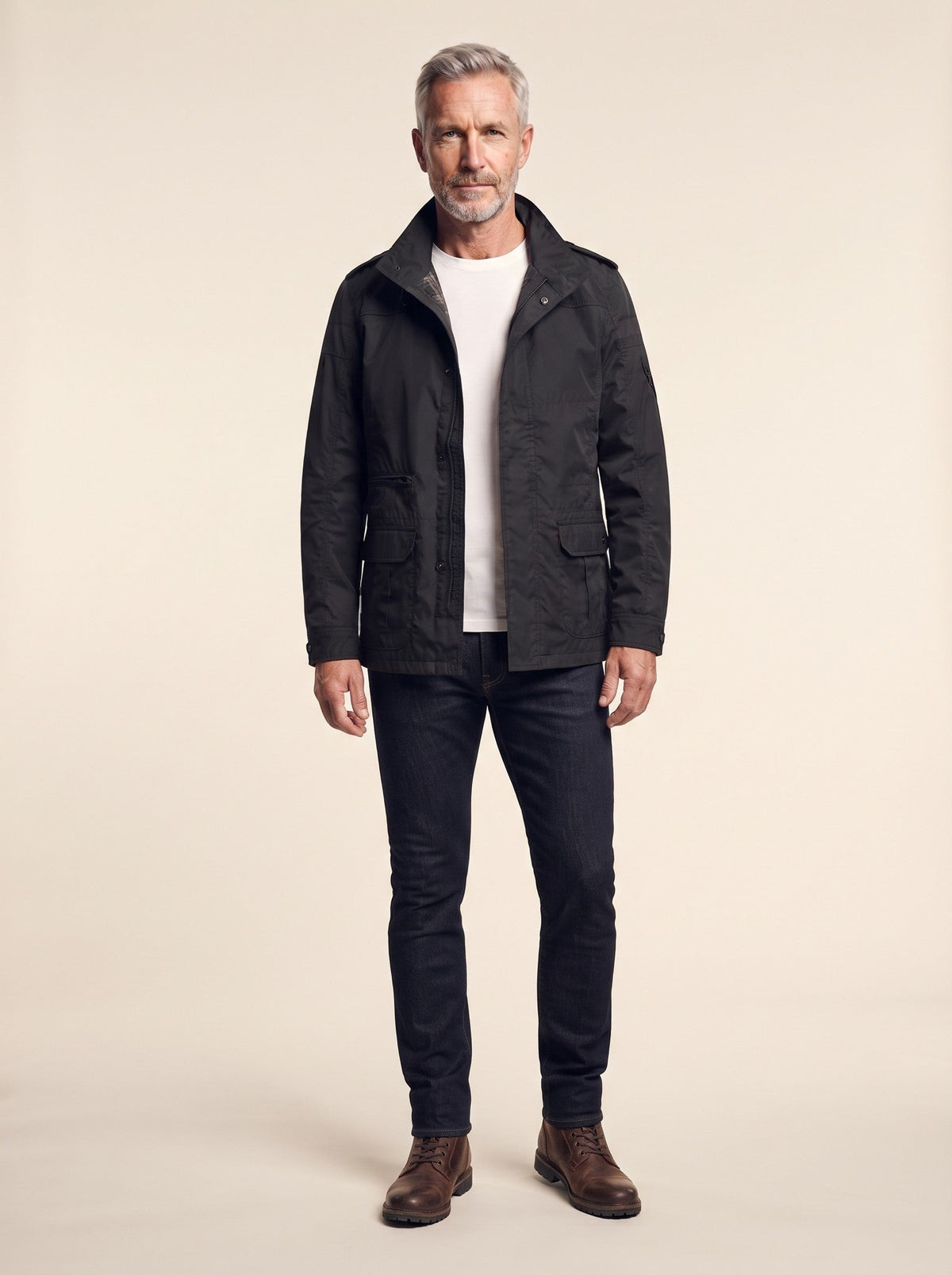 Men's Classic Windbreaker Jacket – Black – on model