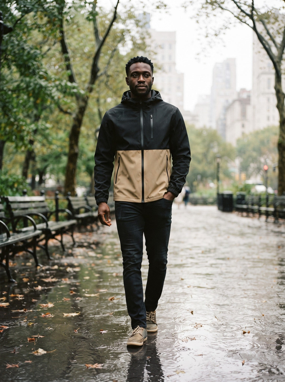 Men's Colour Block Hooded Jacket – Khaki – lifestyle