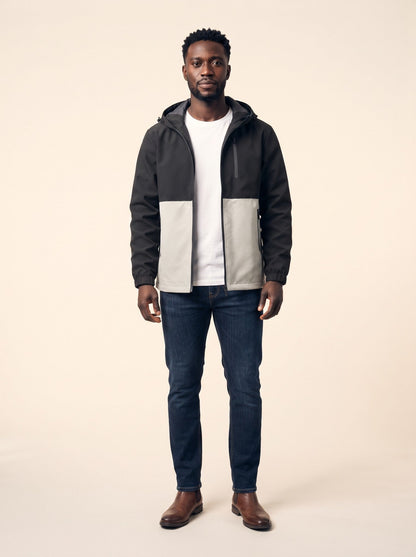 Men's Colour Block Hooded Jacket – Light Grey – on model