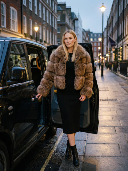 Women's Oversized Faux Fur Jacket – Brown – evening look