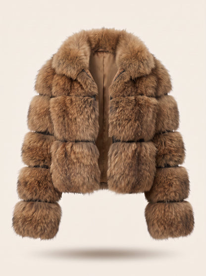 Women's Oversized Faux Fur Jacket – Brown – front packshot