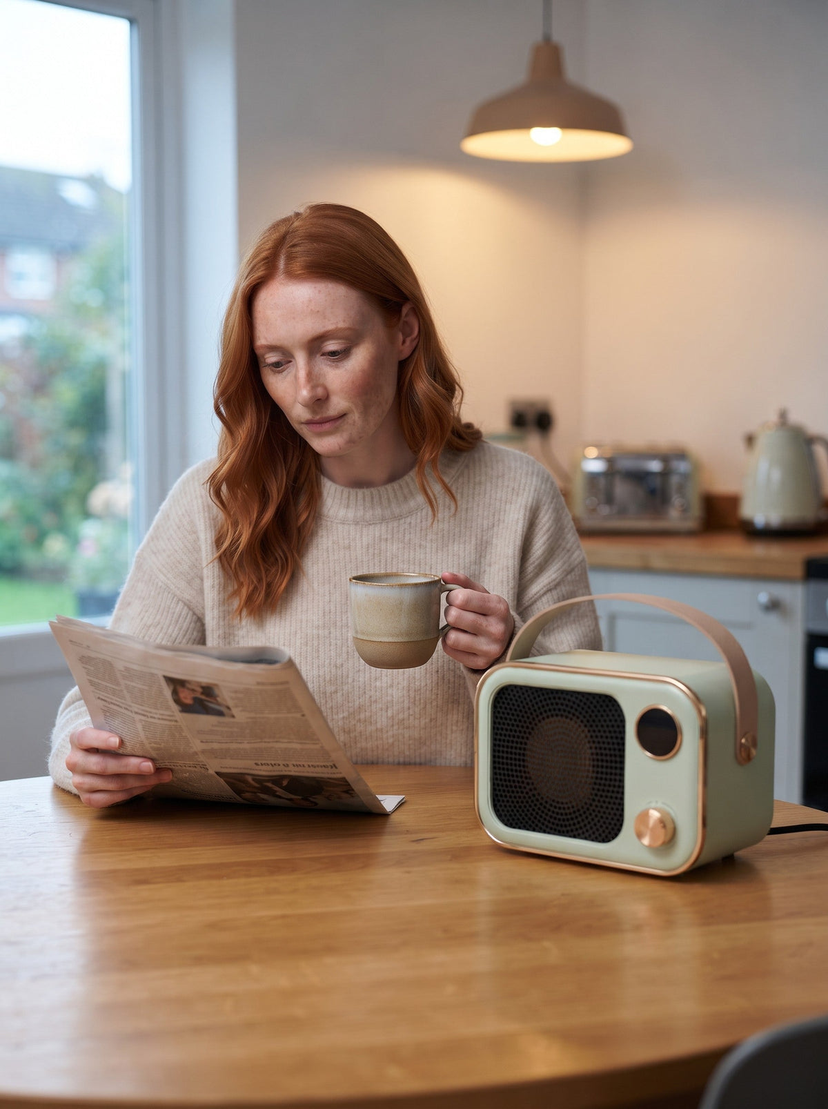 Retro Fan Heater 1200 W – Mint Green – lifestyle