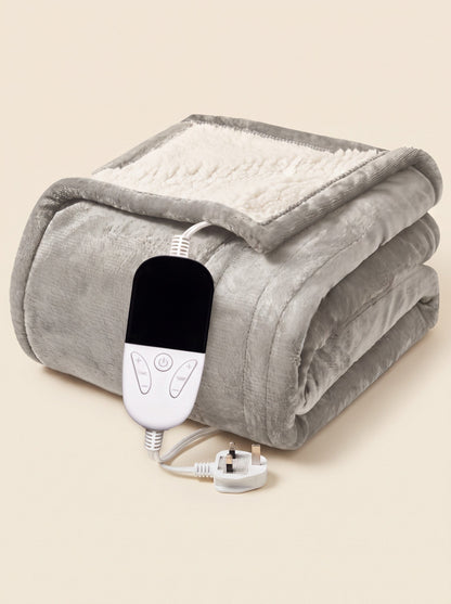 Sherpa Heated Throw Blanket – Light Grey – packshot
