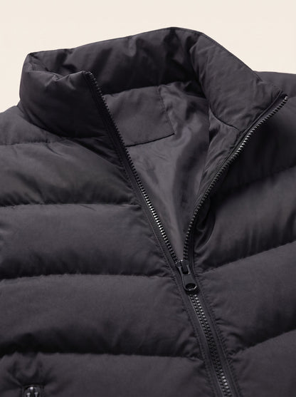 Men's Padded Gilet – Black – stand collar, zip and quilting detail