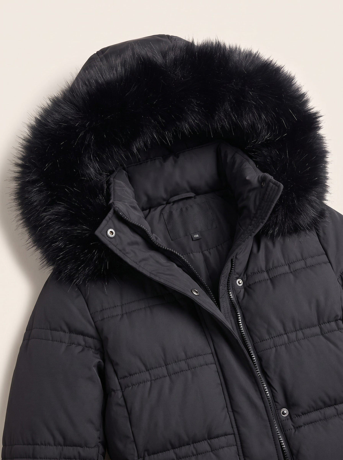 Women's Hooded Parka Jacket – Black – fur-trimmed hood detail