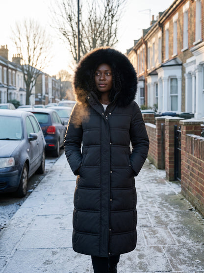 Women's Hooded Parka Jacket – Black – frosty city street