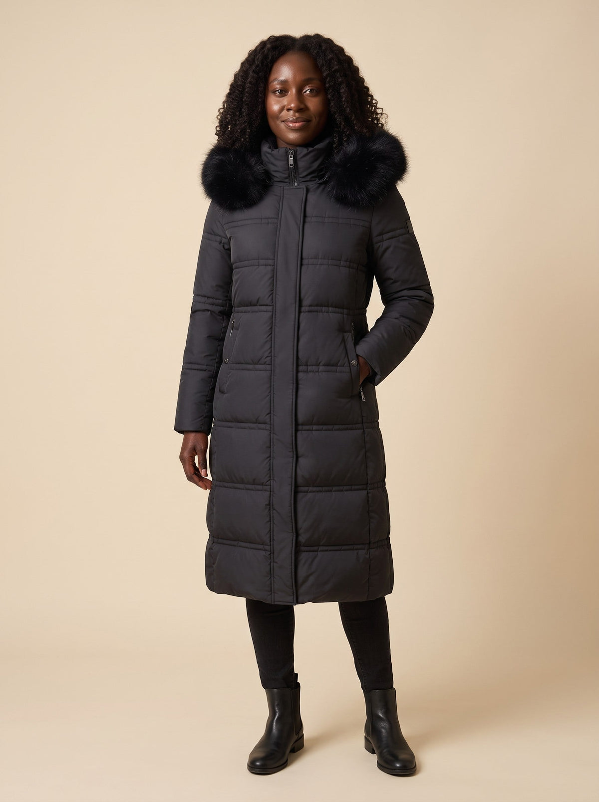 Women's Hooded Parka Jacket – Black – on model