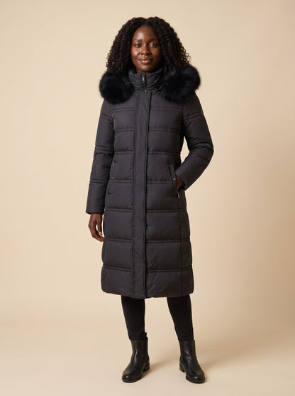 Women's Hooded Parka Jacket – Black – on model