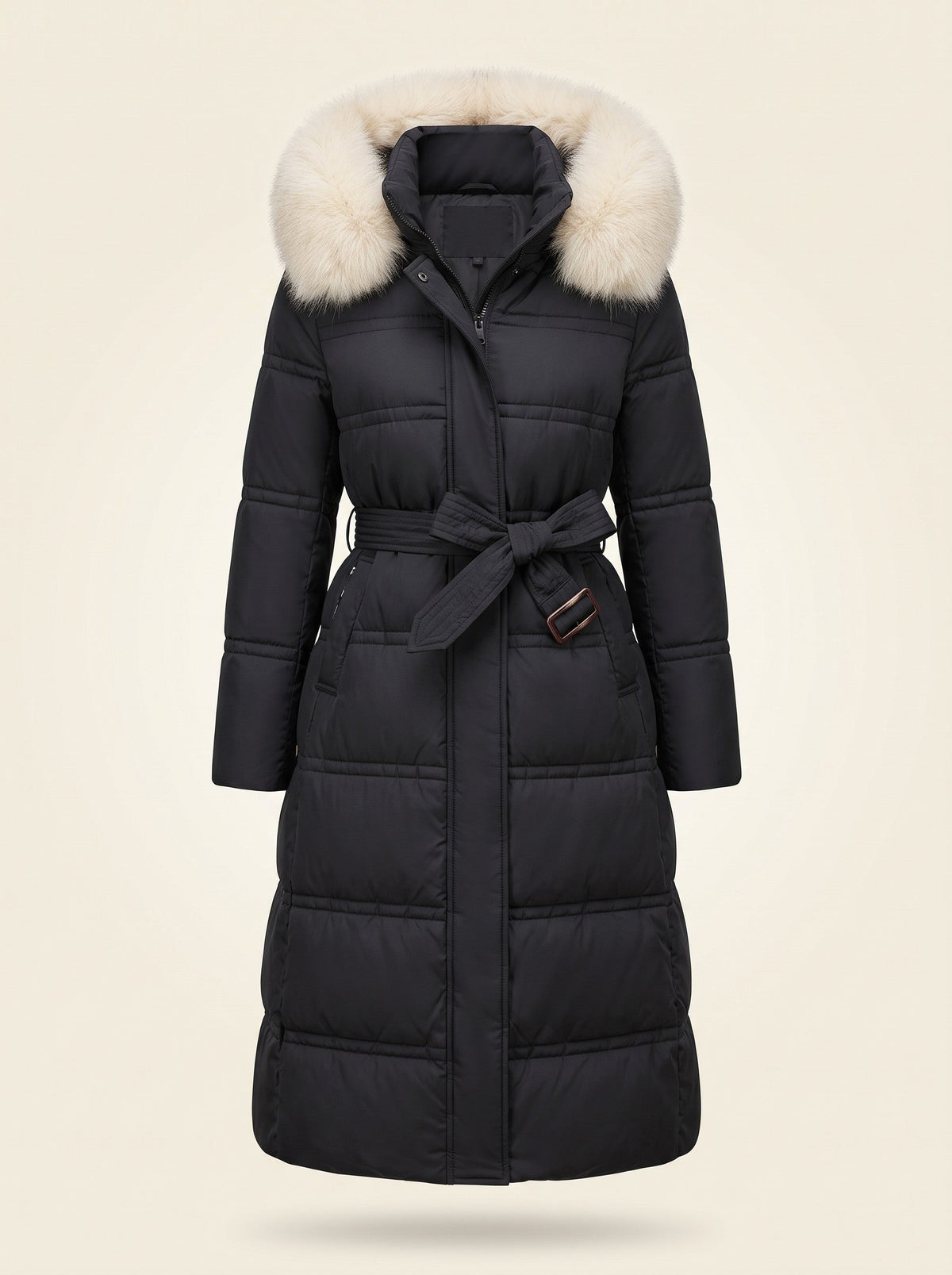 Women's Hooded Parka Jacket – Black/White – front packshot