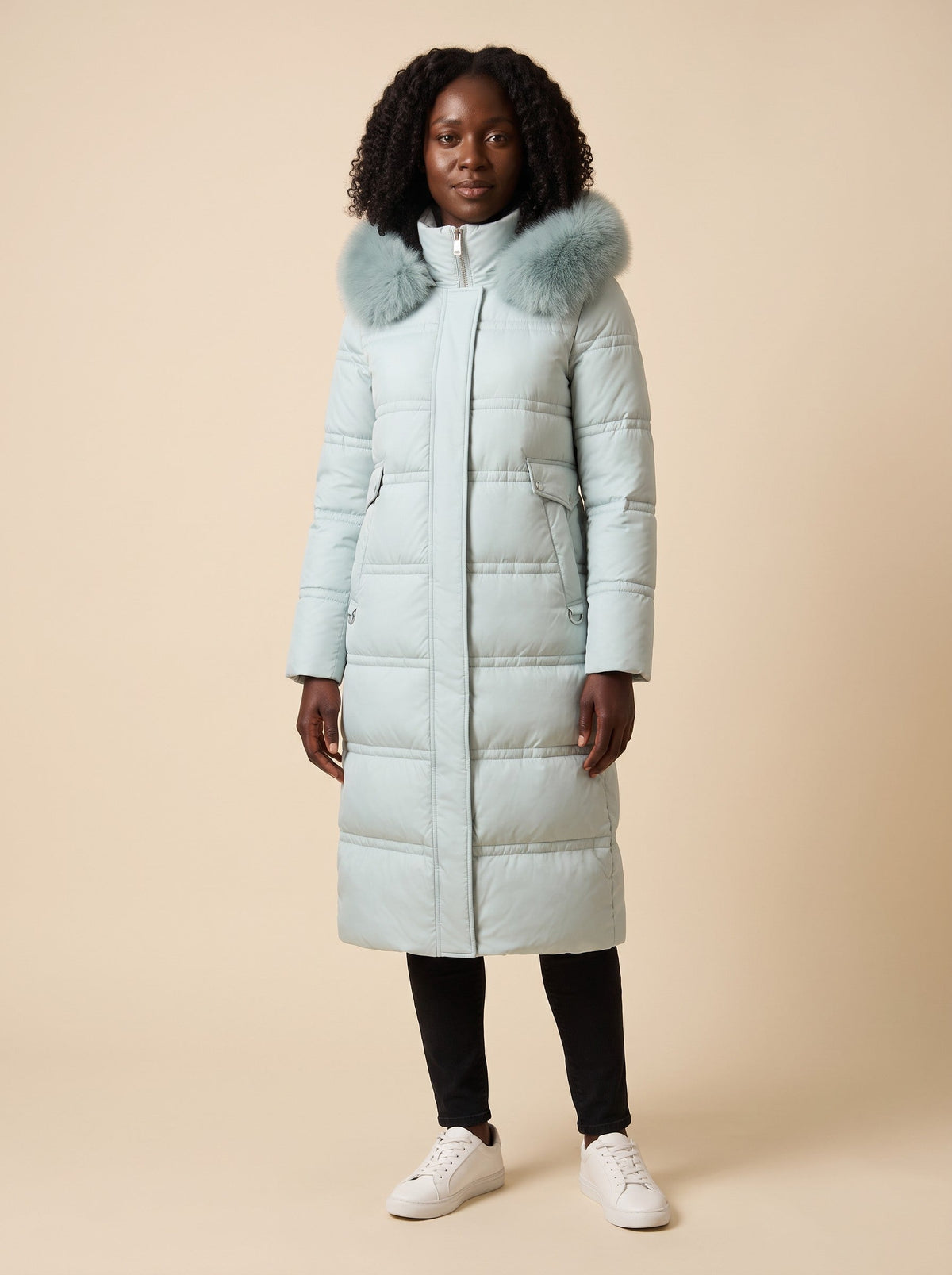 Women's Hooded Parka Jacket – Blue – on model