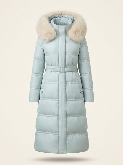 Women's Hooded Parka Jacket – Blue/White – front packshot