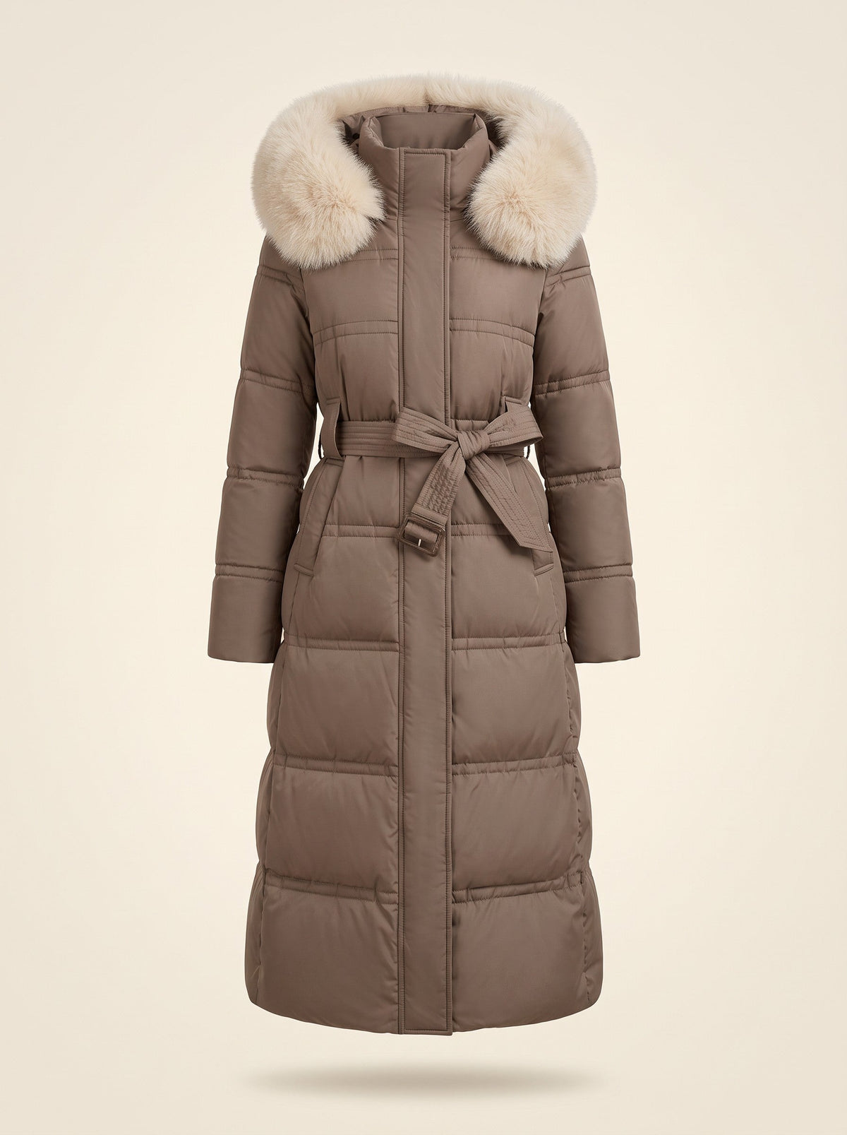 Women's Hooded Parka Jacket – Brown/Beige – front packshot