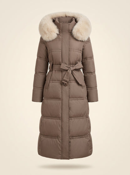 Women's Hooded Parka Jacket – Brown/Beige – front packshot