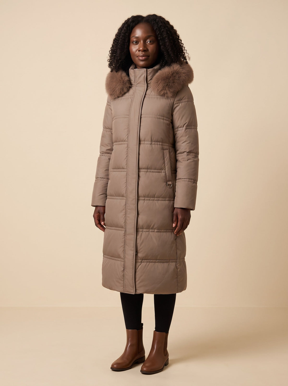 Women's Hooded Parka Jacket – Brown – on model