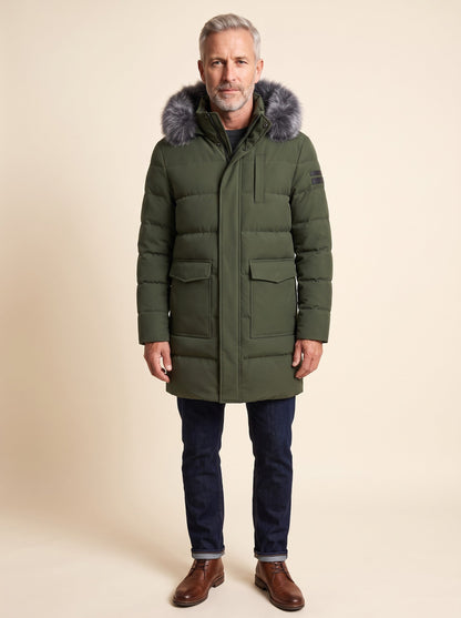 Men's Winter Parka with Adjustable Hood – Army Green – on model