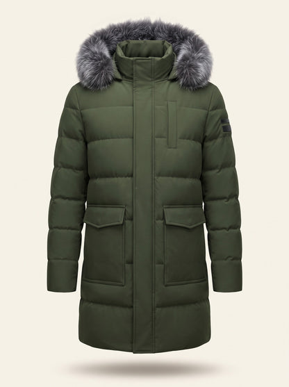 Men's Winter Parka with Adjustable Hood – Army Green – front packshot