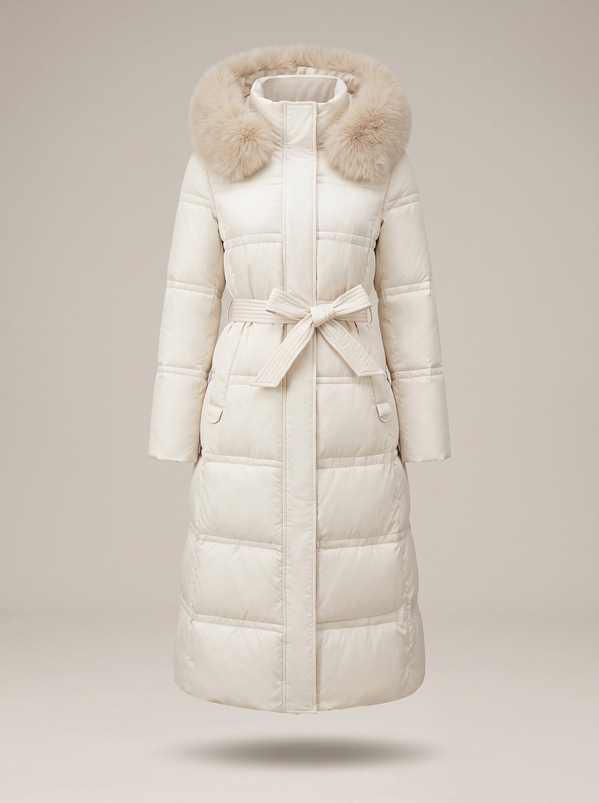 Women's Hooded Parka Jacket – White/Beige – front packshot