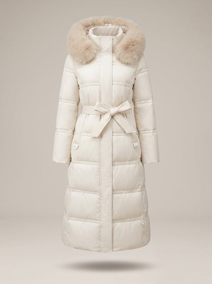 Women's Hooded Parka Jacket – White/Beige – front packshot