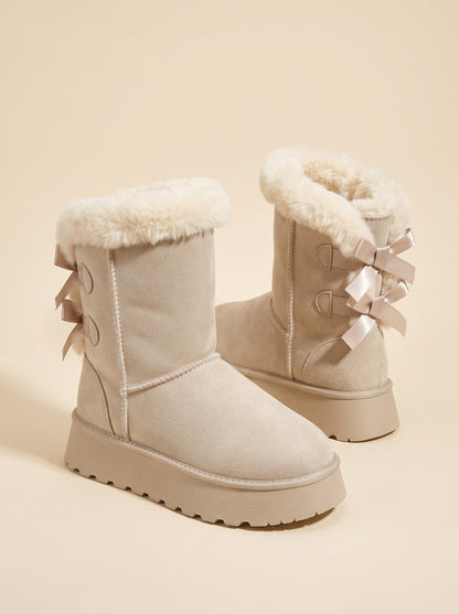 Women's Platform Snow Boots – Beige – pair, 3/4 view