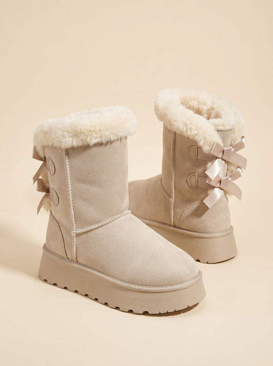 Women's Platform Snow Boots – Beige – pair, 3/4 view