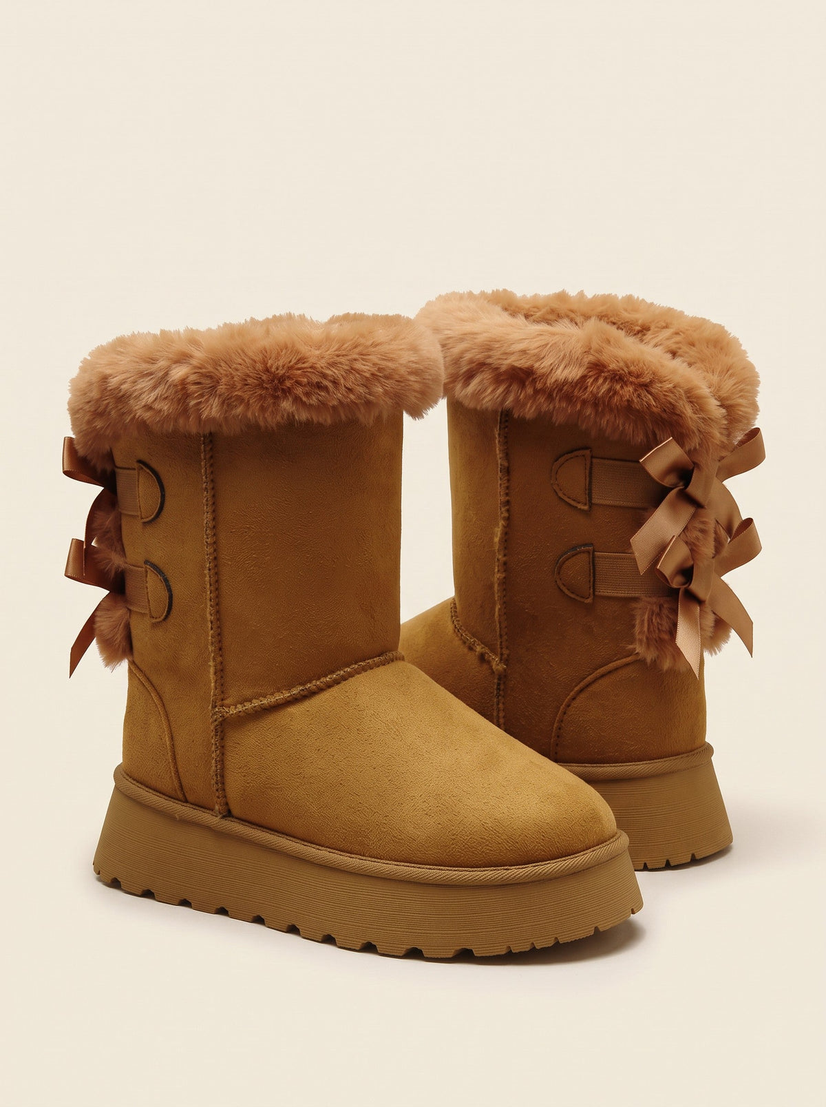 Women's Platform Snow Boots – Camel – pair, 3/4 view