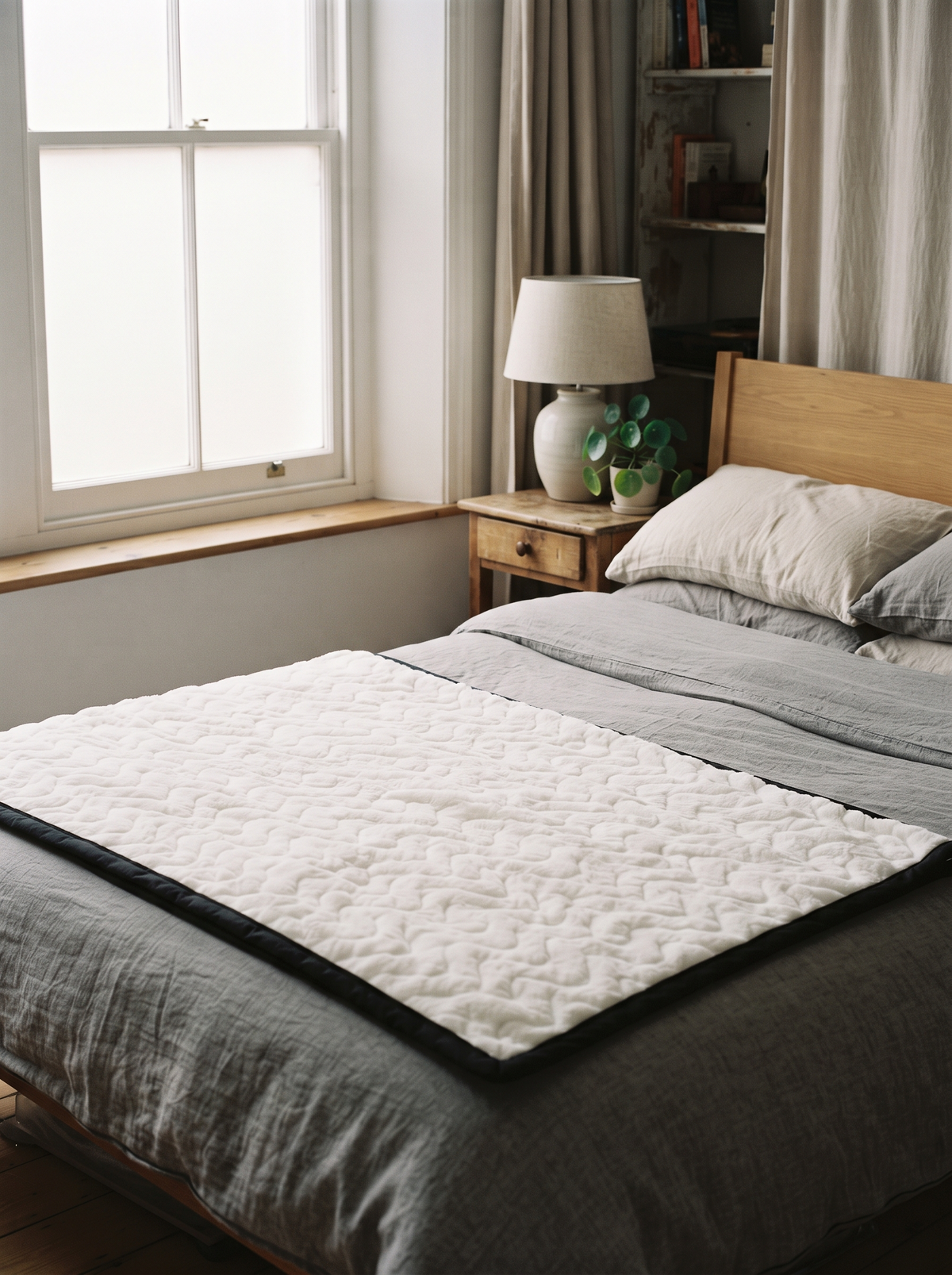 Plush Fleece Blanket – White – on bed