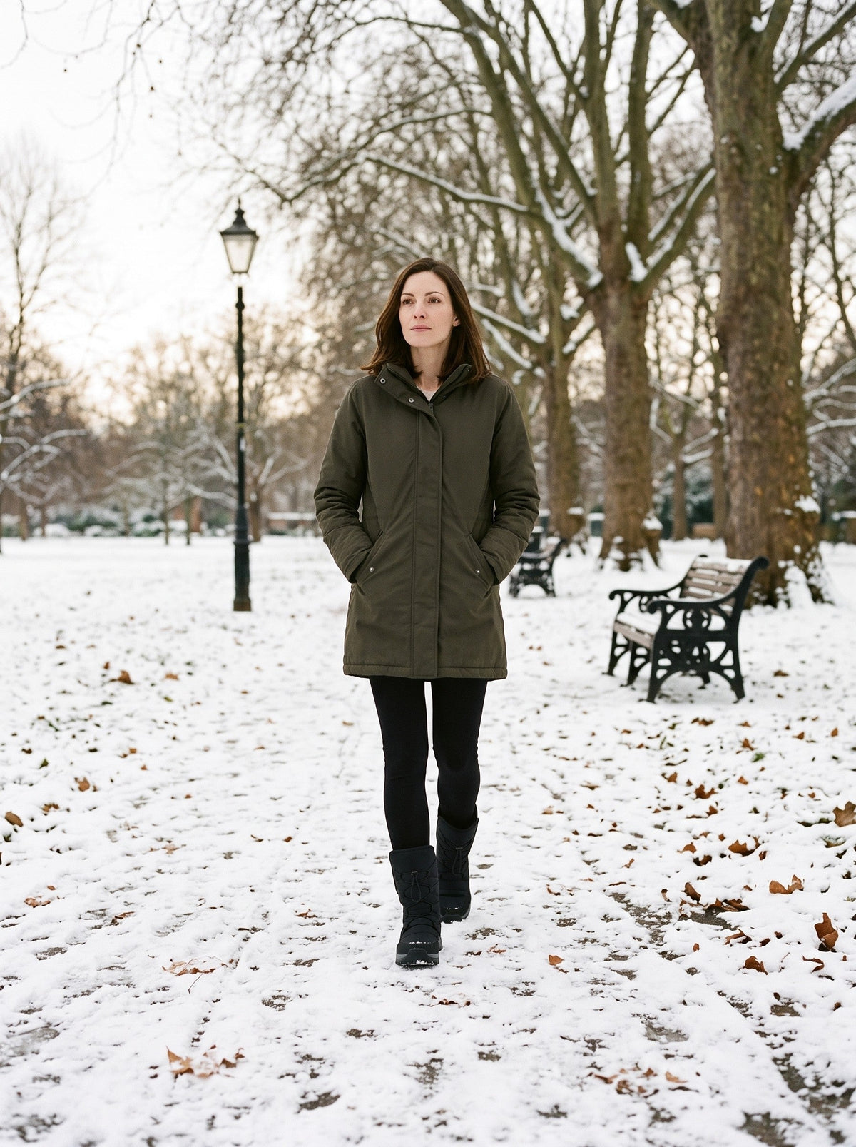 Unisex Plush Lined Winter Boots – Black – worn in a snowy park