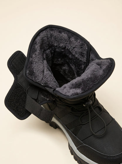 Women's Plush Lined Winter Boots – Black – plush lining and toggle lace detail