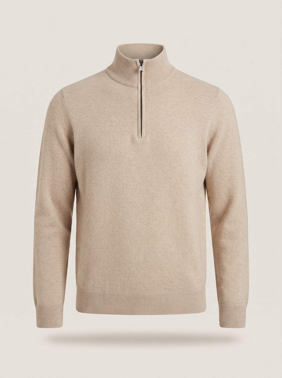 Men's Quarter Zip Jumper – Beige – packshot