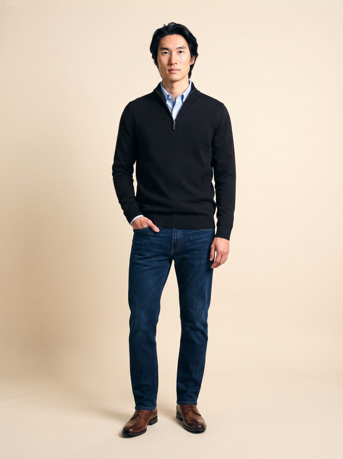 Men's Quarter Zip Jumper – Black – on model